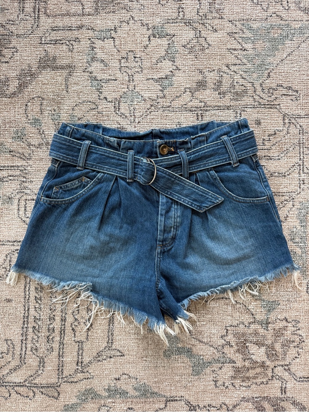 We The Free Faded Blue High-Rise Denim Paperbag Shorts with Belt Small